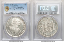 Charles IV 8 Reales 1796/5 So-DA UNC Details (Cleaned) PCGS, Santiago mint, KM51. Needle sharp in the designs, these struck upon surfaces that gleam w...