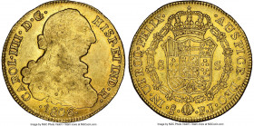 Charles IV gold 8 Escudos 1806/5 So-FJ AU55 NGC, Santiago mint, KM54, Cal-1777. Somewhat soft at the higher points, as seems typical for the type, tho...