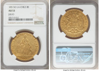 Republic gold 8 Escudos 1851 So-LA AU53 NGC, Santiago mint, KM105, Onza-1699. Dated July 1851 on the rim. An especially appealing example from this po...
