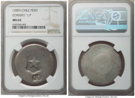 Copiapo. Revolutionary Peso ND (1859) MS62 NGC, KM-X2.2. ".1.P," inverted shield variety. A fascinating necessity issue struck during the Chilean Revo...