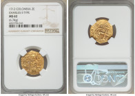 Charles II gold Cob 2 Escudos 1712 MS62 NGC, Bogota mint, KM14.2, Cal-1930 (under Philip V), Restrepo-M66.32. 6.74gm. Posthumous issue. A lovely and p...