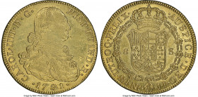 Charles IV gold 8 Escudos 1791 NR-JJ AU55 NGC, Nuevo Reino mint, KM62.1, Cal-1719. Boasting a bright lemon-gold color to the planchet and significant ...