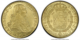 Charles IV gold 8 Escudos 1793 NR-JJ UNC Details (Cleaned) PCGS, Nuevo Reino mint, KM62.1, Fr-51, Cal-1723. Canary-gold appearances abounding, with ra...