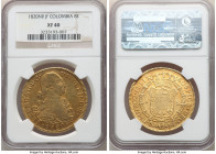 Ferdinand VII gold 8 Escudos 1820 NR-JF XF40 NGC, Nuevo Reino mint, KM66.1, Cal-1859. Blanketed by a warm golden patina and ample originality over mod...