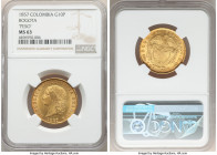 Nueva Granada gold 10 Pesos 1857-BOGOTA MS63 NGC, Bogota mint, KM116.1, Fr-85. The highest-graded specimen of the type, as well as the only Choice Min...