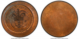 Republic copper Specimen Uniface Reverse Trial 20 Centavos ND (1897) SP66 Red and Brown PCGS, Restrepo-P62 var. Plain edge. Impressed upon a highly or...