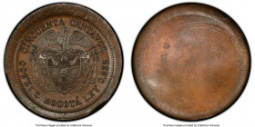Republic copper Specimen Uniface Reverse Trial 50 Centavos ND (1900) SP65 Brown PCGS, Restrepo-P62 var. Plain edge. A perfectly centered Uniface Trial...