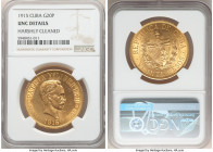 Republic gold 20 Pesos 1915 UNC Details (Harshly Cleaned) NGC, Philadelphia mint, KM21. Mintage: 57,000. AGW 0.9675 oz. 

HID09801242017

© 2020 H...