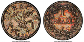 Dutch Colony Reaal 1821 MS63 PCGS, KM26.4. 9 acorns variety. An excitable Reaal in an appreciable state of preservation and decorated in attractive al...