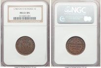 Danish Colony. Christian VI Skilling 1740 (h)-CW MS61 Brown NGC, KM2, Sieg-1, Hede-3. A fleeting mid-18th century Danish colonial minor that very scar...