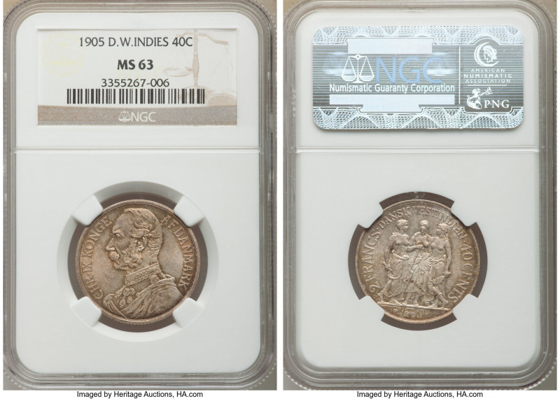 Danish Colony. Christian IX 40 Cents 1905-(h) MS63 NGC, Copenhagen mint, KM80, S...