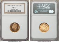 Danish Colony. Christian IX gold 4 Daler (20 Francs) 1904-(h) MS65 NGC, Copenhagen mint, KM72, Sieg-31. Of high-end preservation for the type, and equ...