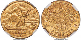 German Colony. Wilhelm II gold 15 Rupien 1916-T MS61 NGC, Tabora mint, KM16.2, J-728a. Arabesque below the A in "OSTAFRIKA" variety. A fully uncircula...