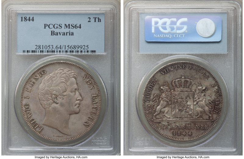 Bavaria. Ludwig I 2 Taler 1844 MS64 PCGS, KM814, Dav-589, Thun-74. A beautiful, ...