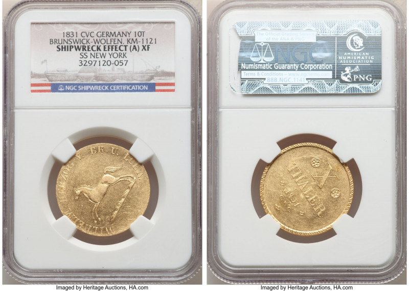 Brunswick-Wolfenbüttel. Wilhelm gold 10 Taler 1831-CvC XF Details (Shipwreck Eff...