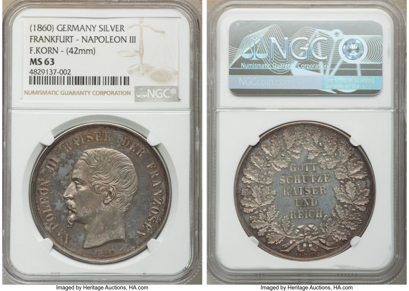 Frankfurt. Free City silver "Napoleon III" Medal ND (ca. 1860) MS63, Maz-1748b (...