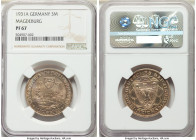 Weimar Republic Proof "Magdeburg" 3 Mark 1931-A PR67 NGC, Berlin mint, KM72, J-347. Nearly pristine with a satiny city-view of Magdeburg centering ful...