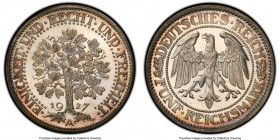 Weimar Republic Proof "Oak Tree" 5 Mark 1927-A PR66 Cameo PCGS, Berlin mint, KM56, J-331. Glassy, sharp, and reflective, with an overall quality of pr...