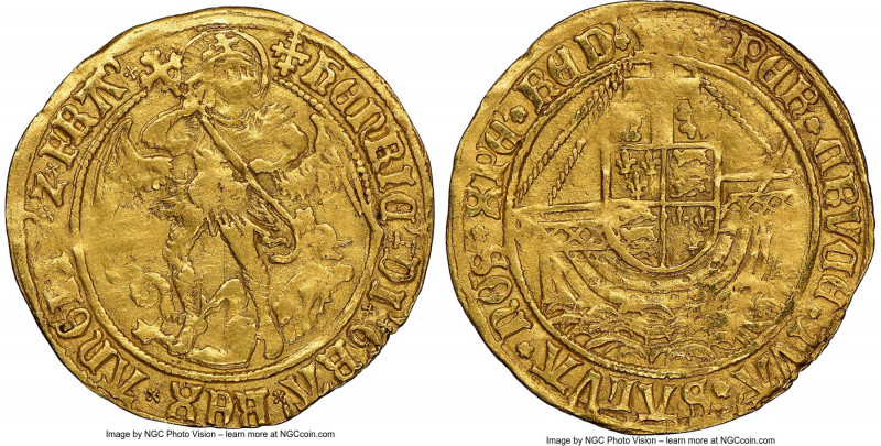Henry VII (1485-1509) gold Angel ND (1504-1505) AU53 NGC, Tower mint, Cross-Cros...