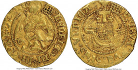 Henry VIII (1509-1547) gold 1/2 Angel ND (1509-1526) AU53 NGC, Tower mint, Crowned Portcullis mm, First Coinage, S-2266, N-1761, Schneider-568. 2.55gm...