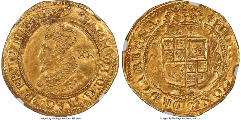 Charles I gold Unite ND (1625) MS62 NGC, Tower mint, Lis mm, KM150, S-2685. 9.15...