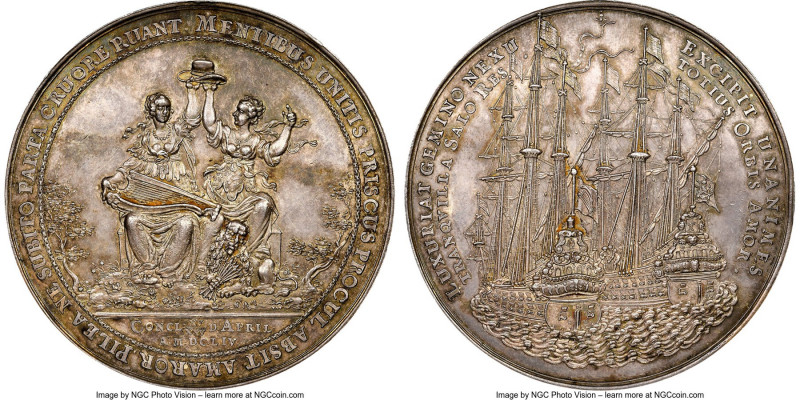 Commonwealth silver "Peace of Westminster" Medal 1654 MS62 NGC, MI-415/52, Eimer...