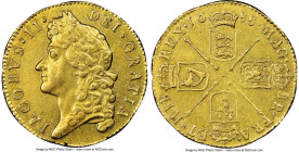James II gold Guinea 1688 AU Details (Obverse Repaired) NGC, KM459.1, S-3402. Bearing some scratches to the obverse and subsequent smoothing; otherwis...
