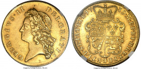George II gold 2 Guineas 1739 AU50 NGC, KM576, S-3667B. Lightly toned with goldenrod surfaces, light circulation, and small reverse annealing flaws. A...