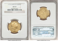 George III gold Guinea 1773 AU53 NGC, KM600, Fr-354, S-3727. A fullness in strike lends a complete and deep outline to the portrait of George III in r...