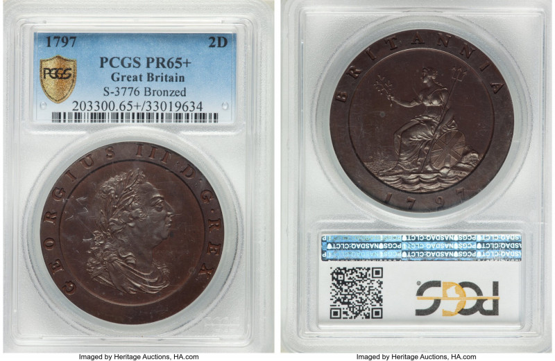 George III bronzed-copper Proof "Cartwheel" 2 Pence 1797-SOHO PR65+ PCGS, Soho m...