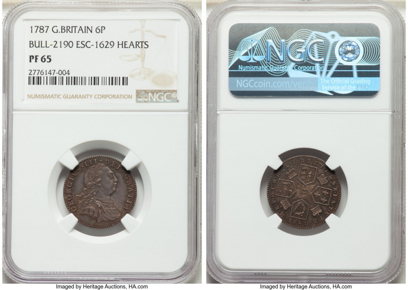 George III Proof 6 Pence 1787 PR65 NGC, KM606.2, ESC-2190 (prev. ESC-1629). Vari...