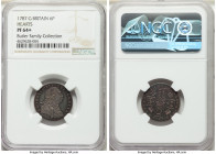 George III Proof 6 Pence 1787 PR64+ NGC, KM606.2, ESC-2190. Plain edge. Variety with hearts in the Hanoverian shield. A beloved design, particularly w...