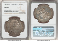 George III Crown 1818 MS62 NGC, KM675, S-3787. LIX edge. A light pearlescence pervades this wholesome Mint State representative, one rarely encountere...