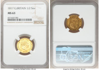 George III gold 1/2 Sovereign 1817 MS63 NGC, KM673, S-3786. Fully Choice Mint State and an issue recognized for its exquisite quality, boasting honeye...