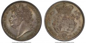 George IV 1/2 Crown 1821 MS65 PCGS, KM676, S-3807. Lightly Garnished. Blanketed in intermingled steel and olive tone over well-kept surfaces displayin...