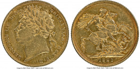 George IV gold Sovereign 1821 AU53 NGC, KM682, S-3800. An appreciable first-year gold issue enlivened by apricot tones throughout, accenting trivial i...