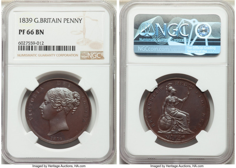 Victoria Proof Penny 1839 PR66 Brown NGC, KM739a, S-3948. A premium gem full in ...