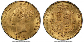 Victoria gold 1/2 Sovereign 1846 MS65 PCGS, KM735.1, S-3859. An inspiring gem offering by all accounts, precisely rendered and crisply struck on a hon...