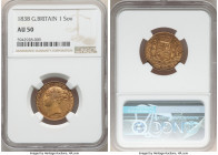 Victoria gold Sovereign 1838 AU50 NGC, KM736.1, S-3852. Deeply toned for a gold coin, with a unique appearance resulting from the dark champagne and r...