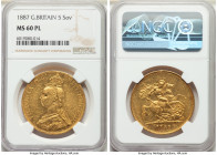 Victoria gold 5 Pounds 1887 MS60 Prooflike NGC, KM769, S-3864. An appreciable offering assigned the coveted Prooflike designation. AGW 1.1775 oz.

H...