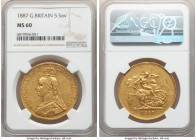 Victoria gold 5 Pounds 1887 MS60 NGC, KM769, S-3864. Well struck and imbued with a lovely apricot patination. AGW 1.1775 oz.

HID09801242017

© 20...