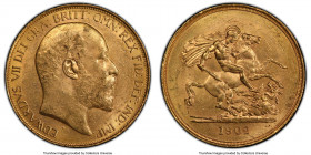 Edward VII gold 5 Pounds 1902 MS61 PCGS, KM807, S-3965. A gleaming and fully uncirculated specimen of the type, of which 35,000 were reportedly produc...