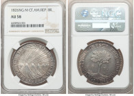 Central American Republic 8 Reales 1826 NG-M AU58 NGC, Nueva Guatemala mint, KM4, Elizondo-86. Steely argent appearances frame deeply patinated legend...