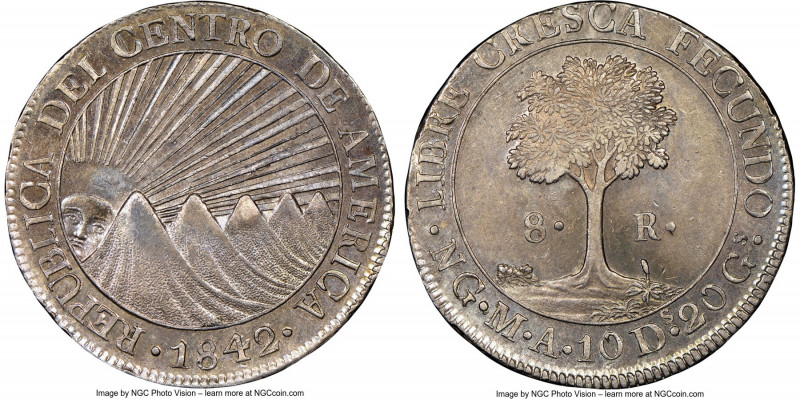 Central American Republic 8 Reales 1842/37 NG-MA AU58 NGC, Nueva Guatemala mint,...