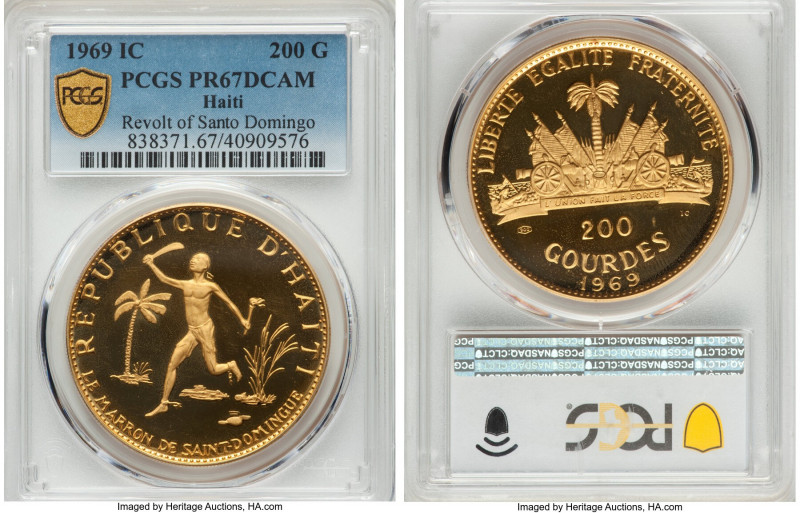 Republic gold Proof "Revolt of Santo Domingo" 200 Gourdes 1969-IC PR67 Deep Came...