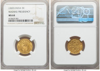 British India. Madras Presidency gold 5 Rupees (1/3 Mohur) ND (1820) MS64 NGC, Madras mint, KM422, Stevens-4.7, Prid-244. A profoundly appealing near-...