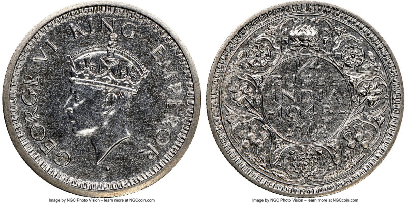 British India. George VI Original Proof "Small 5" 1/4 Rupee 1945-L PR65 NGC, Lah...