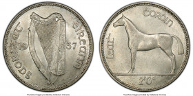 Free State 1/2 Crown 1937 MS62 PCGS, KM8. A near-Choice Mint State representative of this Irish key date, possessing pure argent appearances and appea...