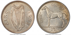 Republic 1/2 Crown 1943 AU55 PCGS, KM16. A surprisingly flashy selection despite exhibiting scant instances of wear throughout highly collectible key ...