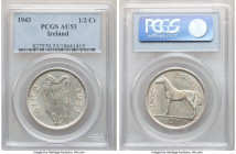 Republic 1/2 Crown 1943 AU53 PCGS, KM16. Approximately only 500 of the original 1000 pieces minted remain. An exceptionally scarce issue and iconic is...